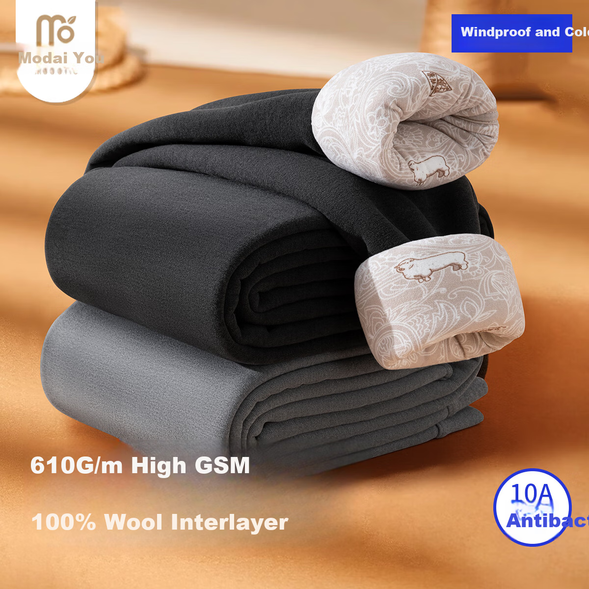 Modal Men's Thermal Pants 100% Wool Lined Fleece Thickened Autumn Winter Cold-Resistant Cotton Pants for Middle-Aged and Elderly