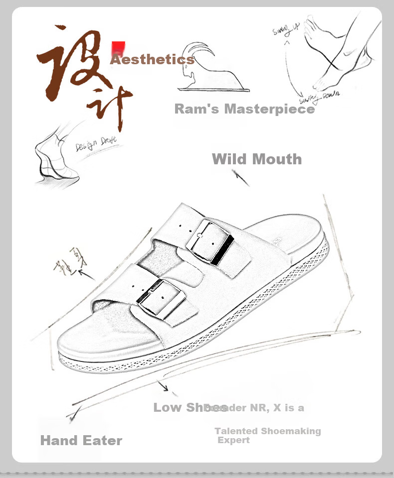 Ram Men's Genuine Leather High-End Slide Sandals Durable Non-Slip First Layer Cowhide Summer Beach Shoes Black Size 39 10