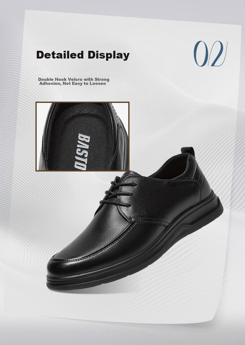 BASTO 26 Summer Comfortable Leather Shoes Perforated Breathable Business Formal Commuter Casual Men's Leather Shoes 67W15BM6 Black Size 40 8