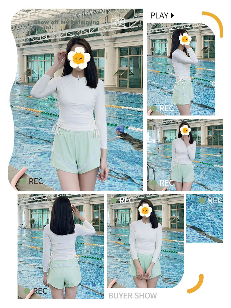 Xtep Women's Long Sleeve Conservative Slimming Tankini Swimwear Set with Boyshorts for Swimming Pool Use 7