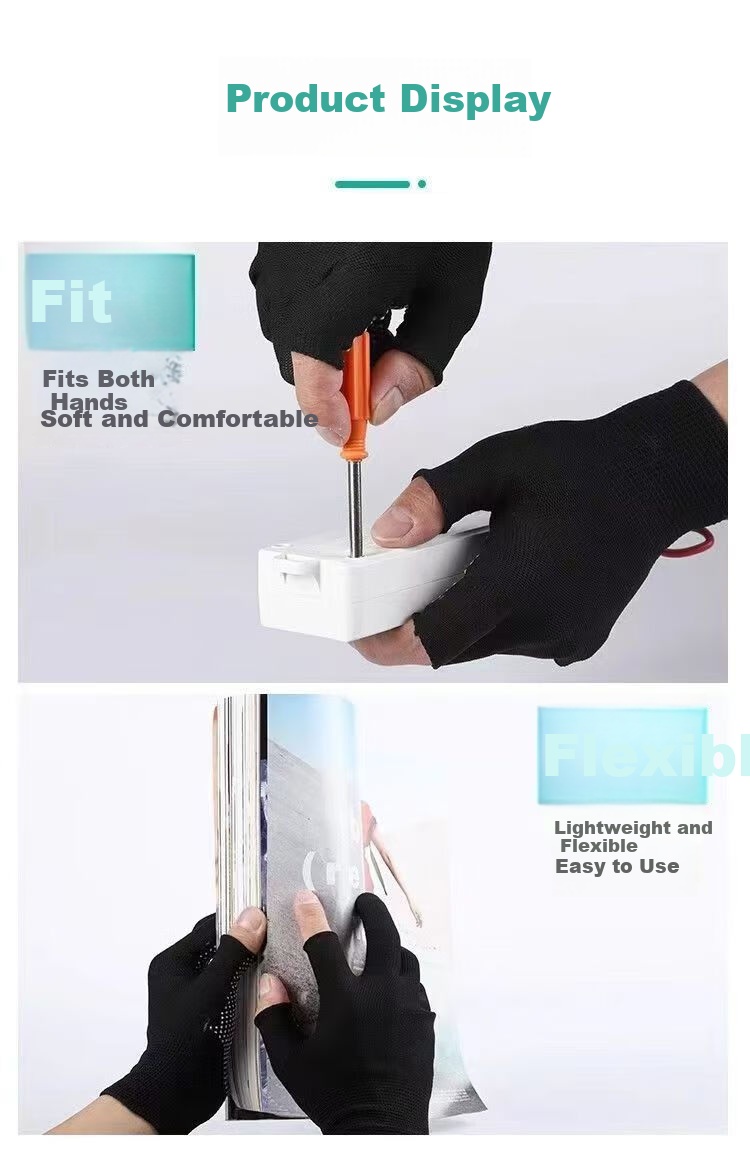 Jiahu Black Nylon Gloves Thin Coated Non-Slip Wear-Resistant Breathable Work Gloves Fingerless [Coated Black] 24 Pairs 7