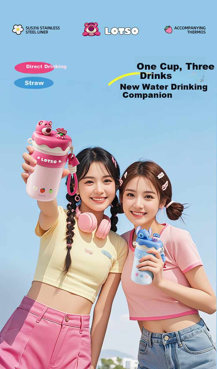 Disney Insulated Straw Water Bottle for Women 316 Stainless Steel High-Quality Student Kids Portable 520mL Mickey 6