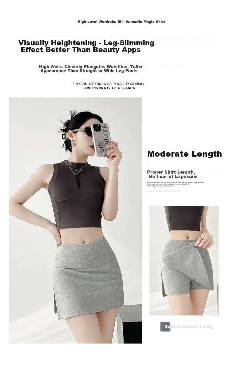 Langsha Split Sports Skirt Pants for Women 2026 New High Waist Slim Hip Hugging A-line Mini Skirt Anti-Exposure 4