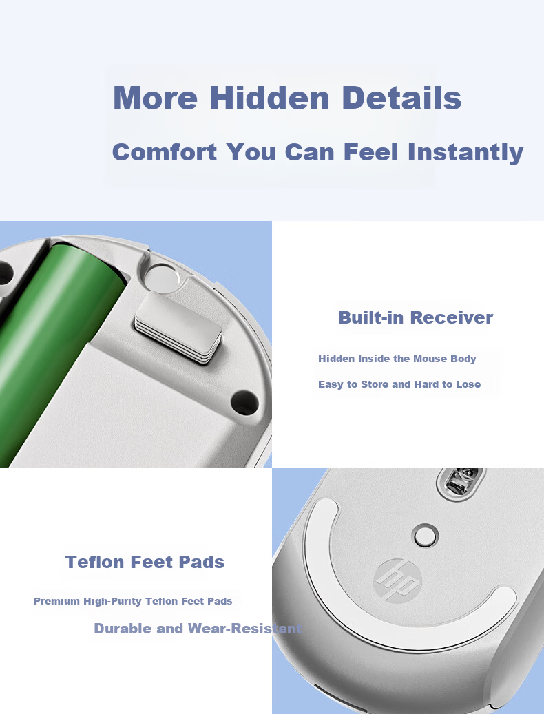 HP Wireless Mouse Chinese Style Silent Office Home Mouse for Women Laptop Dual Mode Bluetooth USB Plug and Play Rechargeable 16