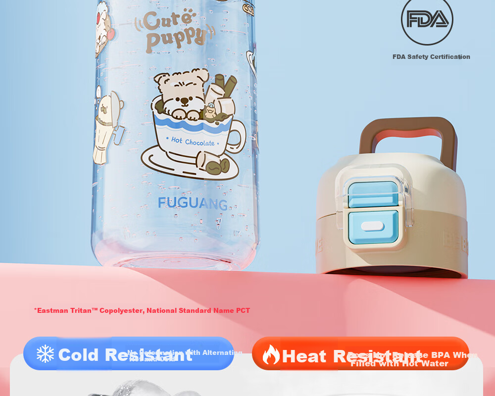 FGA Fuguang Children's Water Bottle Insulated Cup Gift Box for Students, Dual-Use Large Capacity Summer Water Bottle Coffee Dog Blue 12