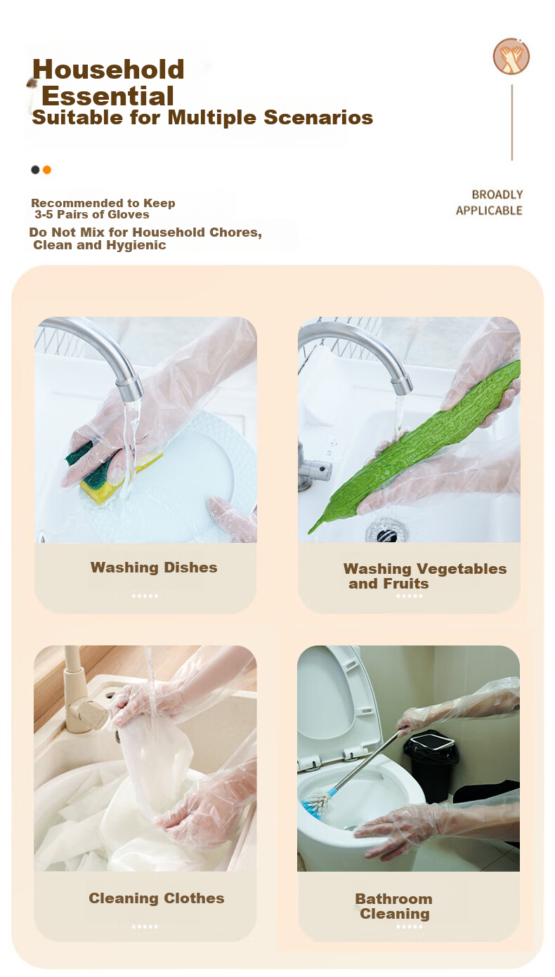Jiansi Disposable Gloves POE 200pcs One Size Food Grade Kitchen Catering Beauty Household Cleaning Waterproof Dishwashing Gloves 9