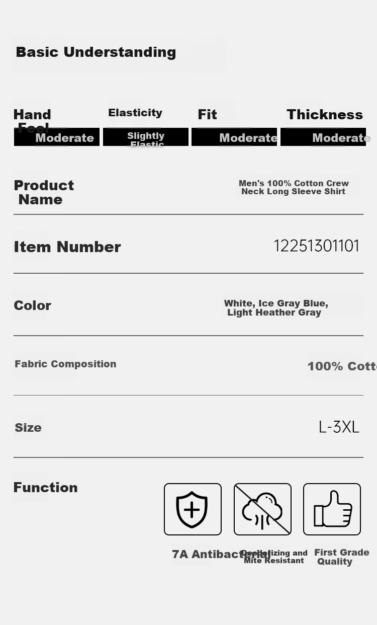 Yiershuang [Class A 100% Pure Cotton] Men's Long Sleeve T-Shirt Autumn Winter Base Layer 7A Antibacterial Mite-Resistant Crew Neck Top 7