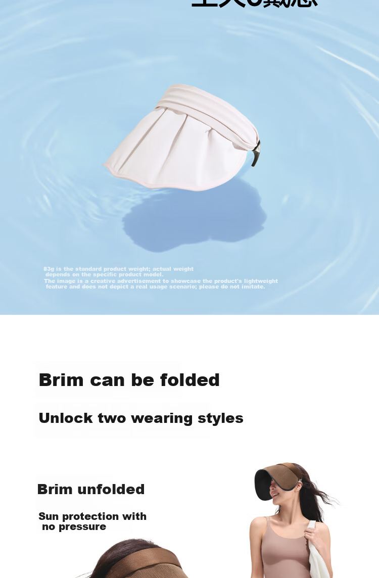 Beneunder Open-Top Sun Protection Hat for Women, Sun Visor Headband, UV Protection, Portable and Foldable 12