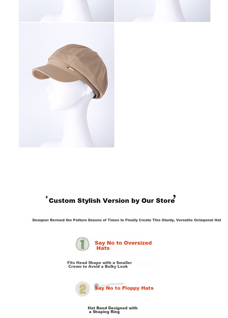 XUEXIMAN Women's Beret Hat Black Vintage Duckbill Octagonal Cap Large Head Circumference 5