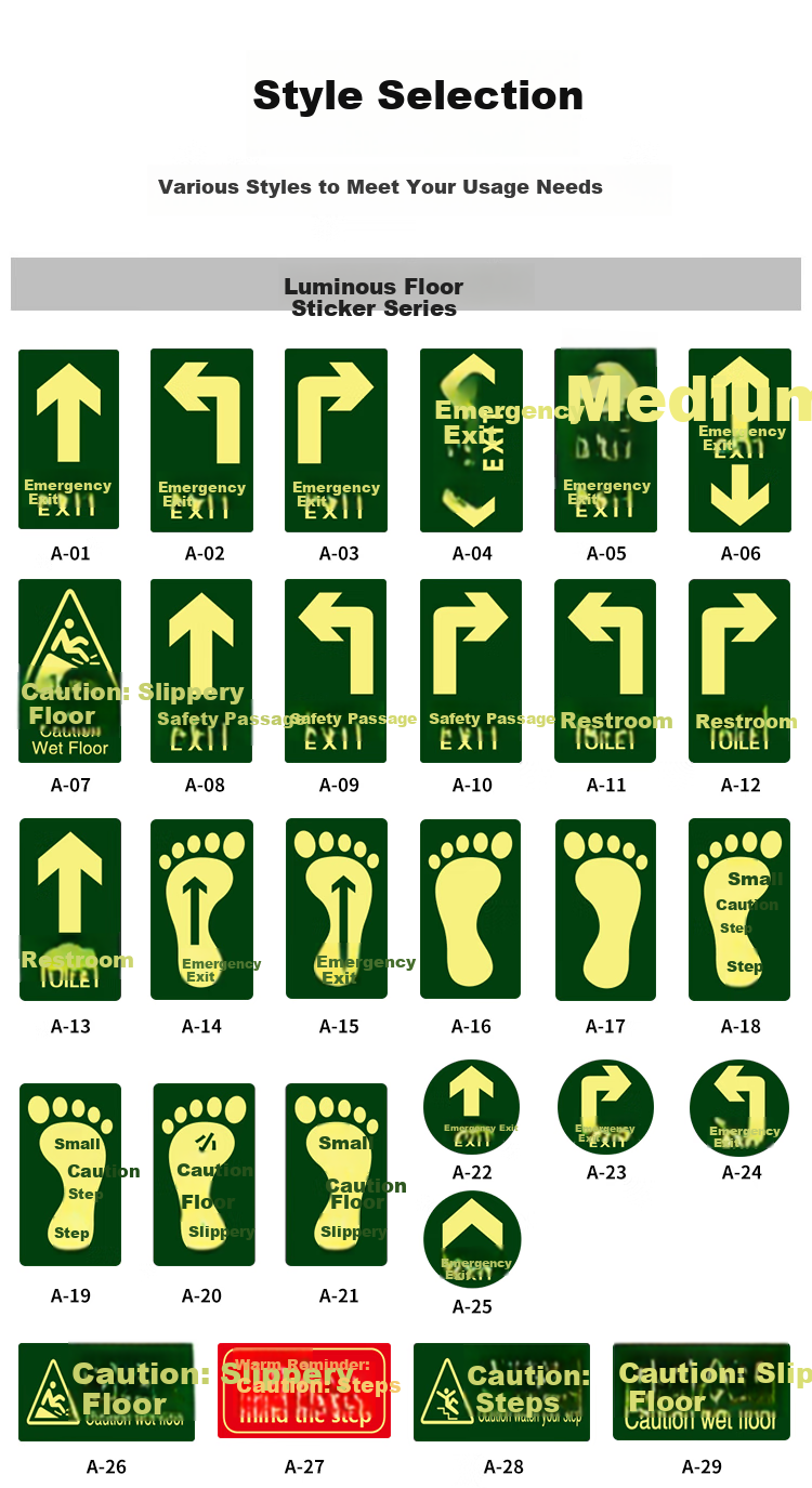 Aimo Hui Luminous Safety Exit Floor Sticker Warning Sign Fire Evacuation Indicator Safety 29x14.5cm 5-Pack 8