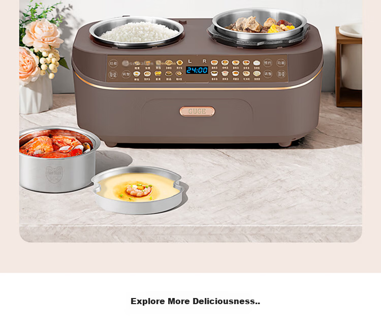 GUGE German Dual Inner Pot Rice Cooker and Pressure Cooker 2-in-1 with Dual Pot Independent Control, 304 Stainless Steel Inner Pot, Rice Soup Separation, Low Sugar, High Pressure Fast Cooking Electric 15