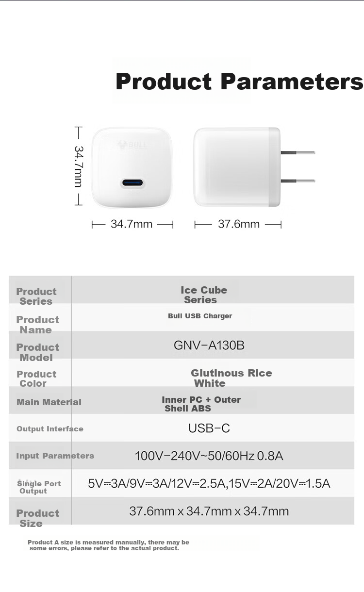 BULL [Ice-Cool Temperature Control Technology] 30W Ice Cube Apple Charger, Gallium Nitride Type-C Fast Charging Head 20Wpd, Suitable for Full Self-Stop Plug-I 12
