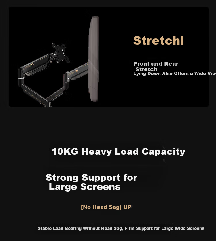 Youshi Monitor Stand Arm Mechanical Arm Display Screen Bracket Computer Stand Monitor Cantilever Bracket Screen Bracket Heavy Duty 10KG CX01 Black Gold 20
