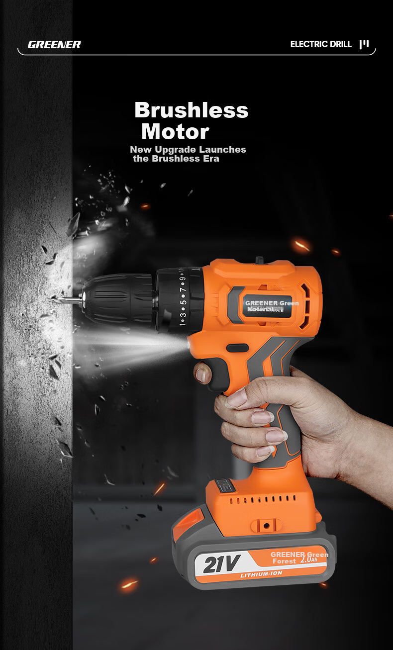 GREENER Brushless Drill Multi-Function Tool Kit Repair Set, 21V Brushless Dual-Speed Drill, 112 Pieces 11