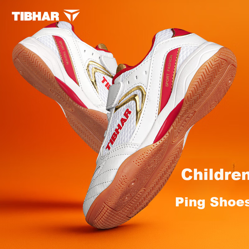 TIBHAR Kids Table Tennis Shoes Boys Girls Non-Slip Breathable Training Sports Shoes 01921 White/Red Size 31