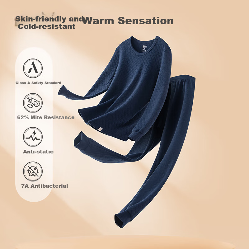 Yiershuang [Class A 3-Layer Thickened] 100% Cotton Thermal Underwear Men's Set Antibacterial Youth Autumn Top and Bottom