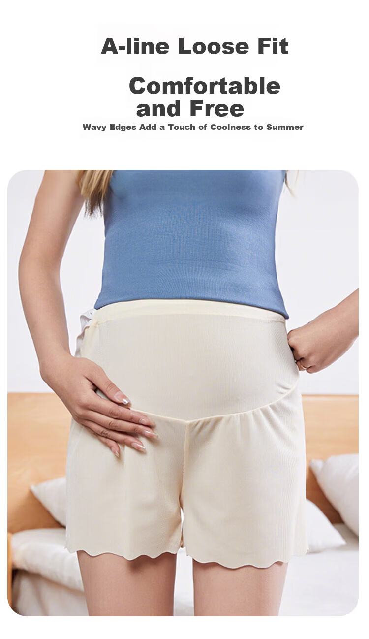 Aibao Pregnancy Maternity Safety Leggings Summer Thin Anti-Exposure Ice Silk Shorts High Waist Adjustable Skin+White L Size M440 7
