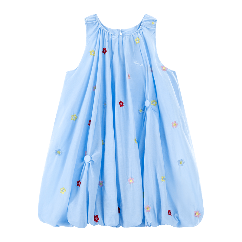 Disney Kids Dress Colorful Embroidered Floral Cotton Princess Dress 26 Summer Girls Minnie Floral Blue 130