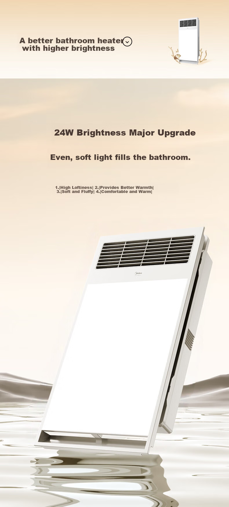 Midea Iron Man Series Warm Air Bathroom Heater with Lighting, Exhaust, and Heating GA10 6