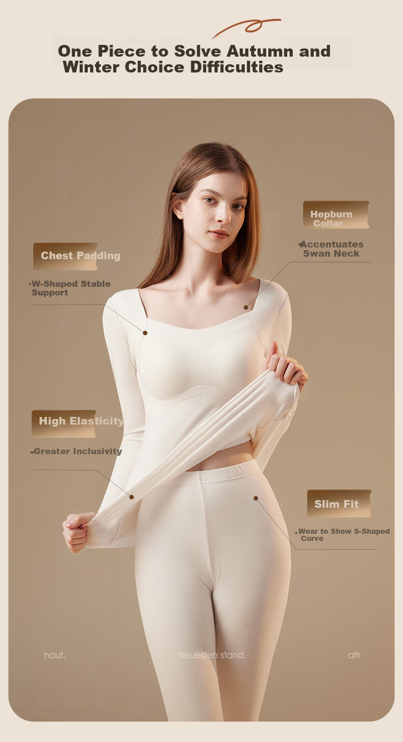 Miiow Women's Thermal Acrylic Autumn Winter Underwear Set with Chest Pad, Warm Base Layer Top and Bottom 2