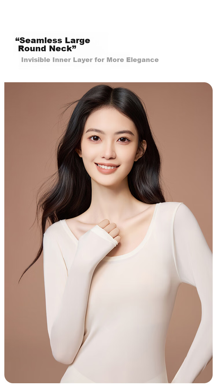 MiiOW Women's Skin Care Ultra-Lightweight Seamless Slim Fit Wide Neck Autumn Winter Thermal Underwear Set 11
