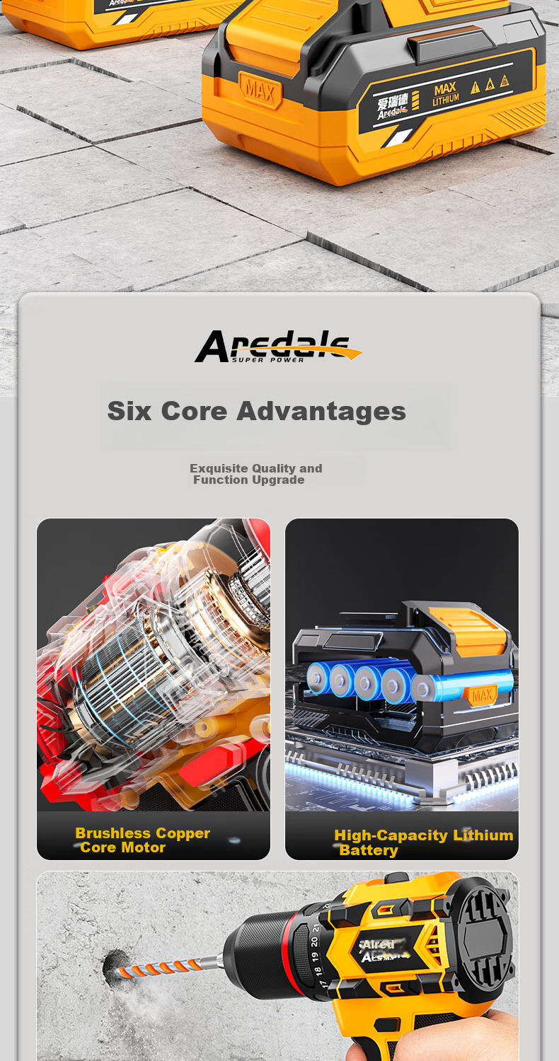 Aired Brushless Cordless Electric Drill Household Lithium Battery Electric Screwdriver Rechargeable Power Drill Handheld Drill Electric Tool 2