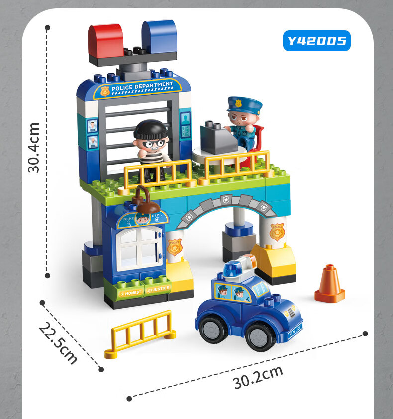FEELO Compatible with LEGO Large Particle Building Blocks, Toy for Boys And Girls, Birthday Gift, Police Station Y42005 17