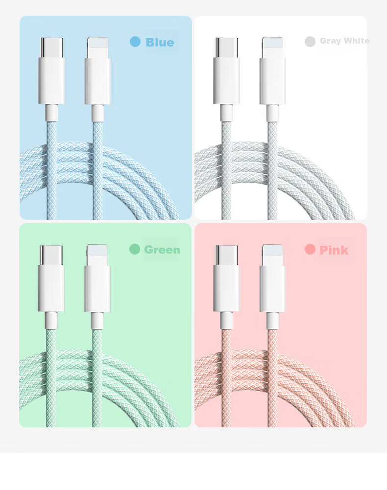 Apple PD30W Fast Charging Cable for iPhone 14/13/12/8, Type-C to Lightning Braided Cable, 1m White, Compatible with iPad and Car Use 15