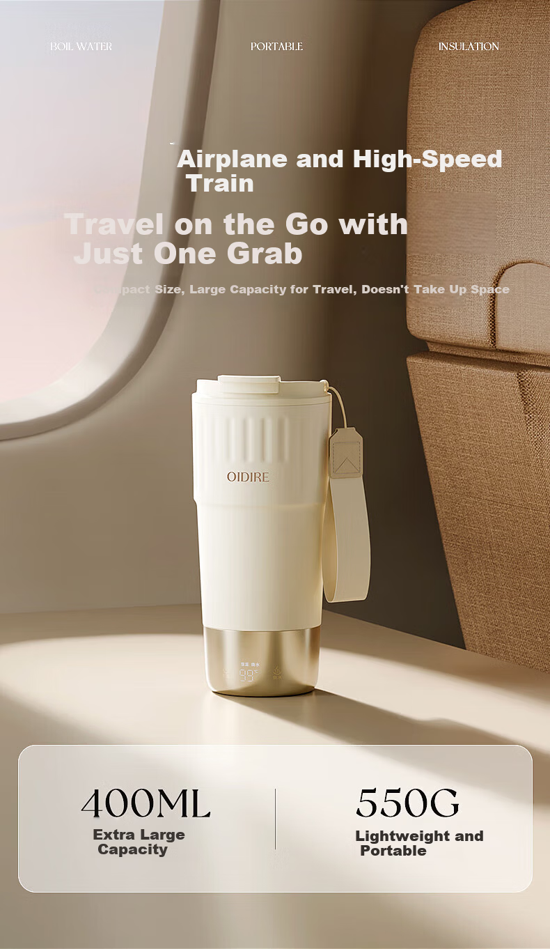 OIDIRE Electric Heating Cup Portable Electric Kettle Thermostatic Insulated Water Cup Small Travel Fast Heating Boiling Cup 400ML ODI-DRB6 5
