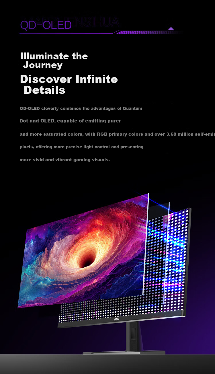 AOC 27-inch 2K Native 240Hz QD-OLED Native 10Bit 0.03ms HDR Hardware Low Blue Light Gaming FPS Monitor Q27G41ZDF 3