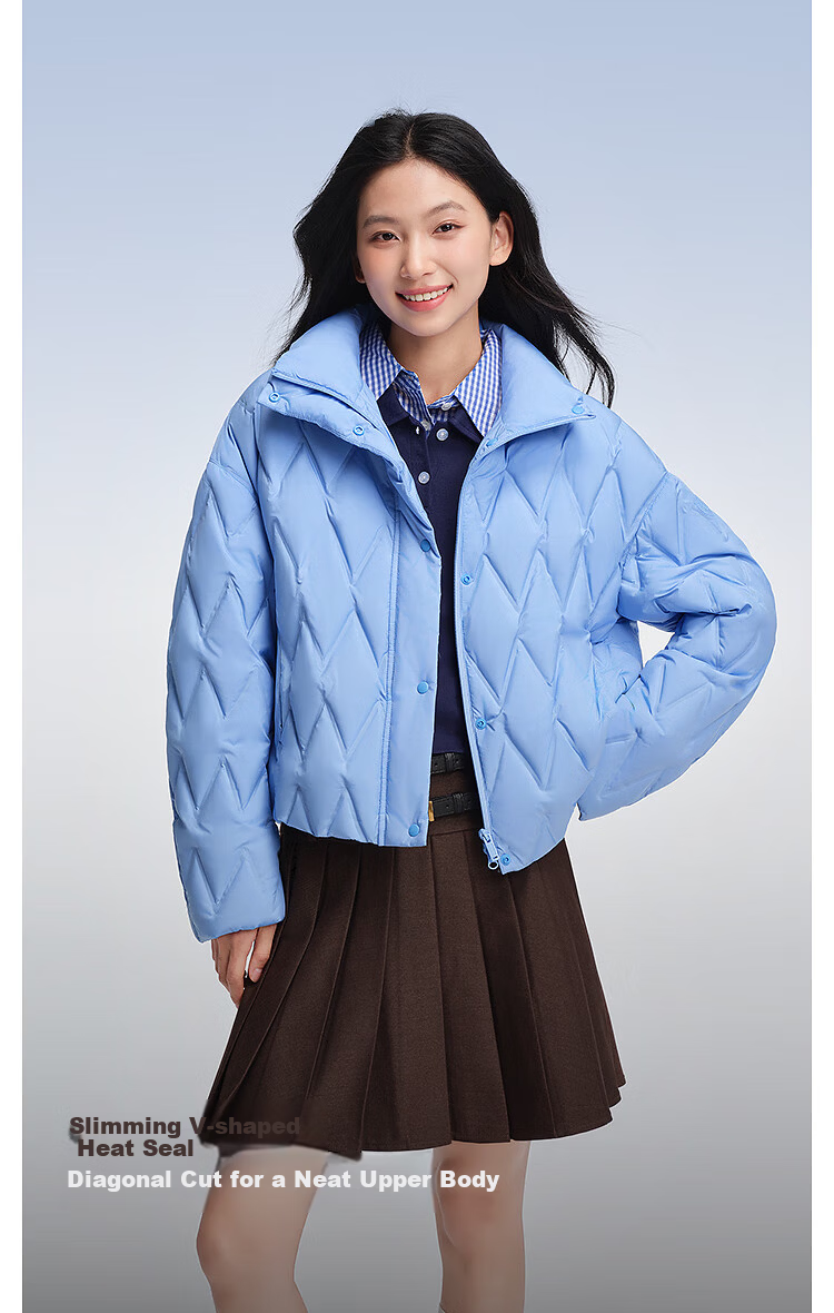 BOSIDENG Women's Spring and Autumn 90% Down Lightweight Stand Collar Slim Fit Short Casual Versatile Jacket 3