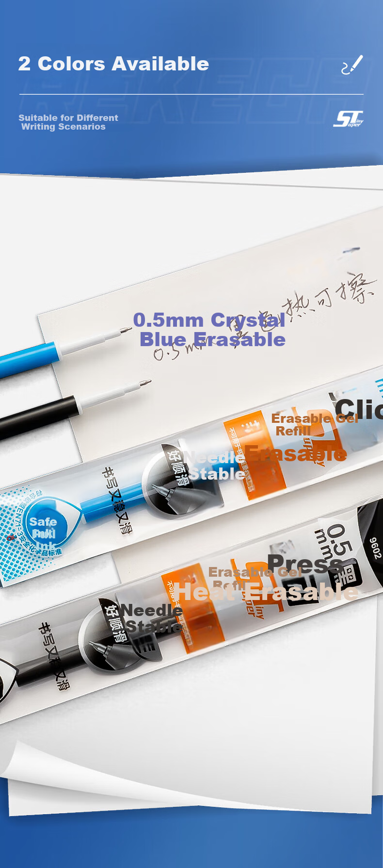 M&G Heat Erasable Black 0.5mm Retractable Gel Pen Refills ST Ultra Fine Signature Pen Refills Student Office Replacement 9602A 10-Pack 7