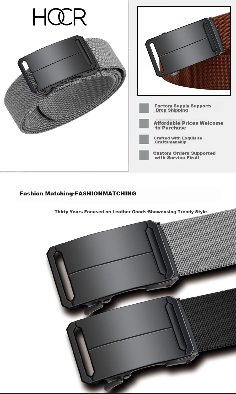 HOCR Men's Elastic Stretch Thick Woven Canvas Belt Casual Workwear Denim Belt for Young Men 3