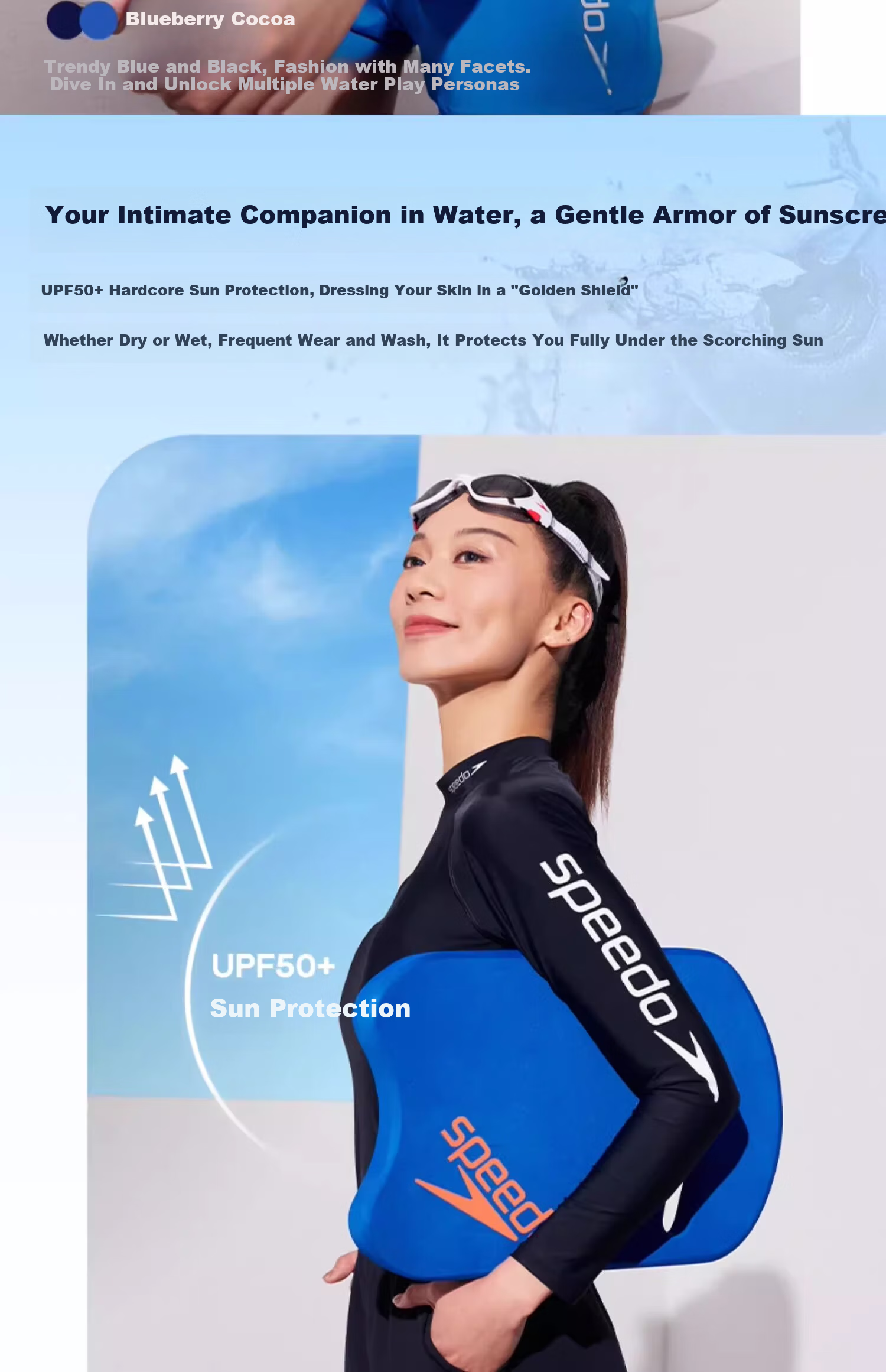 Speedo Free Freedom Skin Series Relaxed Sun Protection Long Sleeve Two-Piece Swimsuit Top for Women Slimming Hot Spring Cool Blackberry S 3