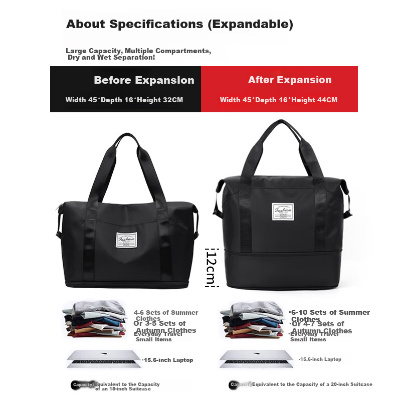 Tangshi Large Capacity Travel Luggage Bag for Women with Wheels Lightweight Foldable Durable Handheld Travel Bag