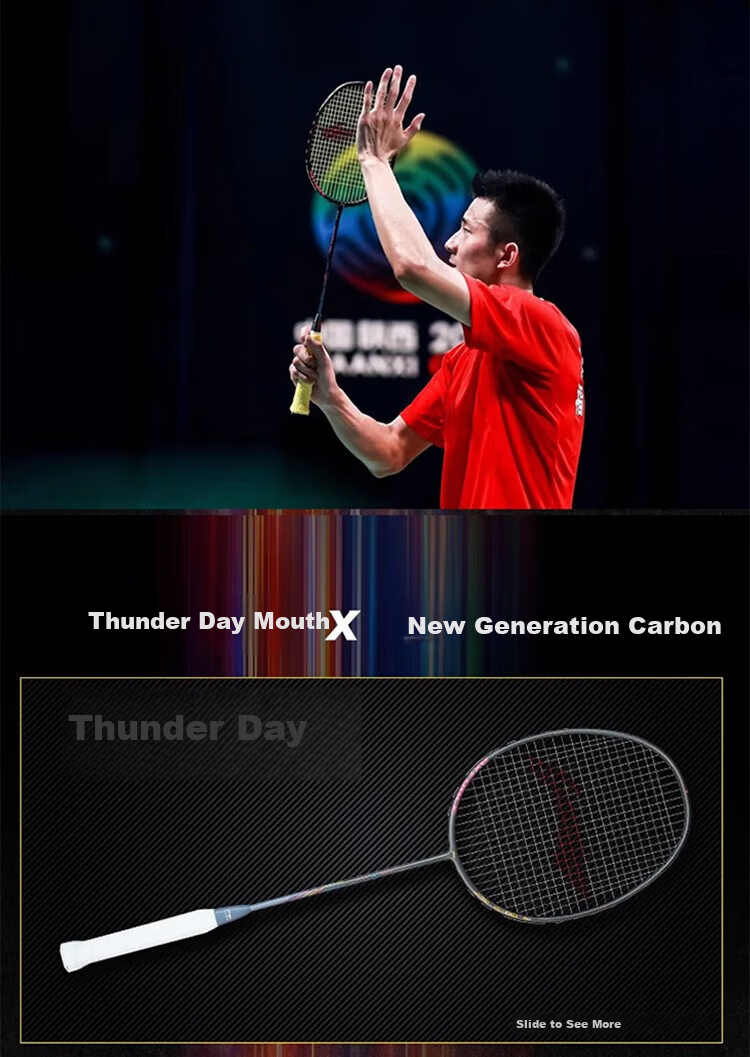 LI-NING Thunder 80 NEW Full Carbon Badminton Racket Chen Long Edition Professional Offensive Model 1