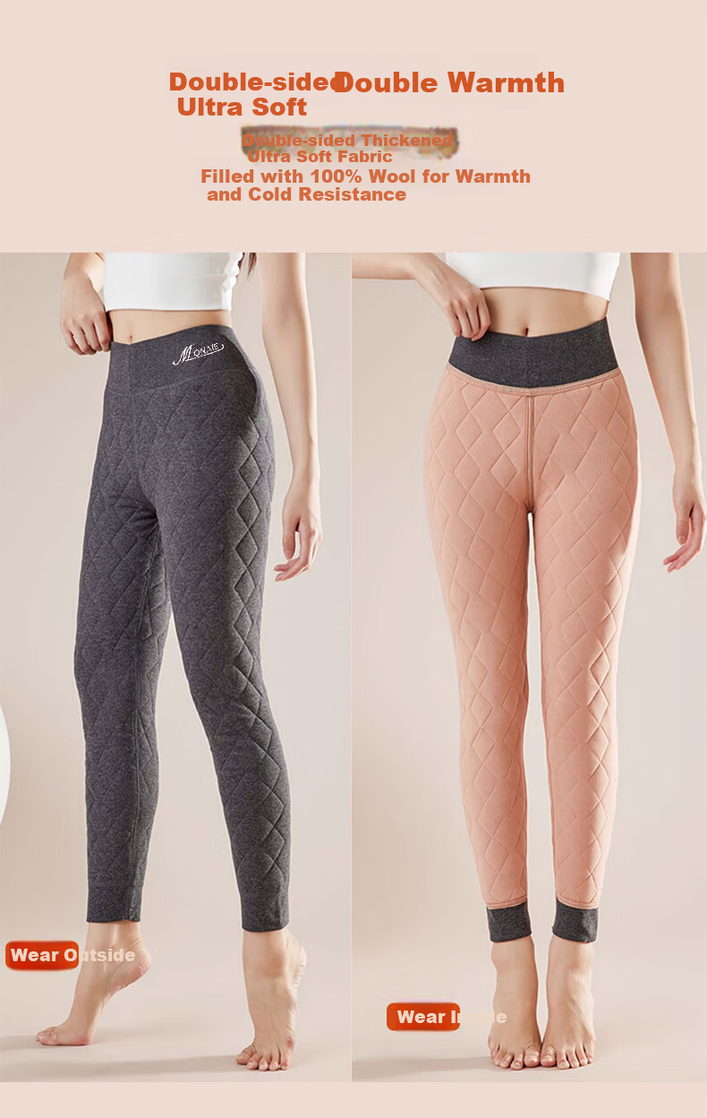 Langsha 100% Wool Thermal Pants Women Autumn Winter Fleece Lined Thickened Cotton Pants High Waist Plus Size Slim Fit Leggings 3
