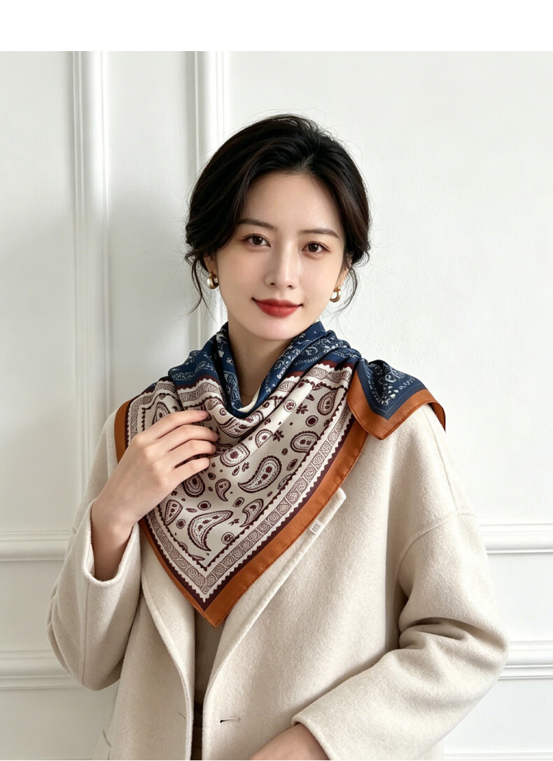 GLO-STORY Faux Silk Cotton Linen Touch Small Square Scarf Women's Vintage Versatile Neck Tie Thin Neck Scarf 8