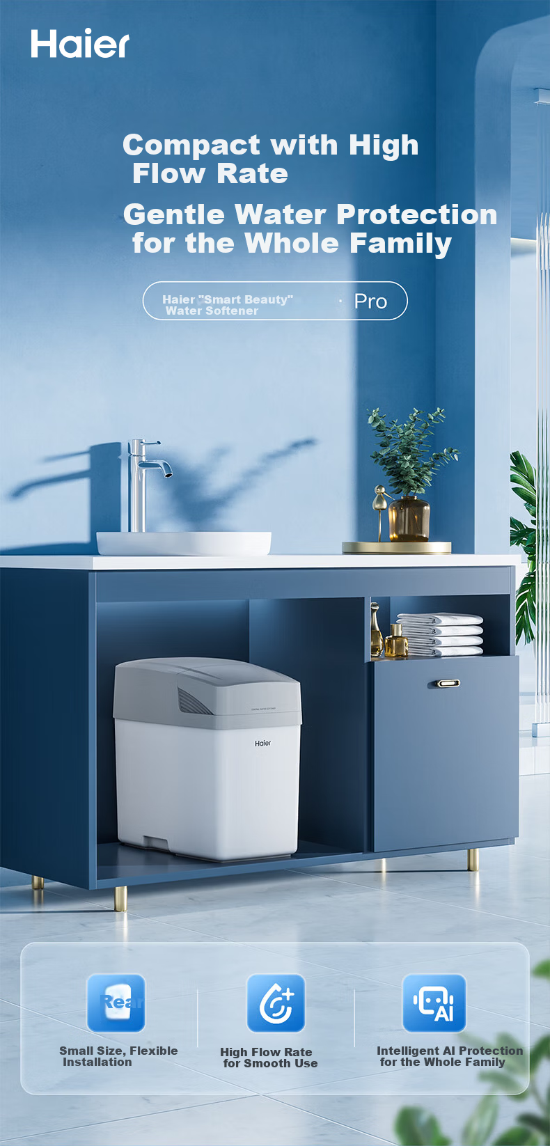 Haier ZhiMei PRO Household Central Water Softener 1.3T High Flow Under-Sink Compact Whole House Water Purifier Softener Scale Removal (Upgraded Rohm and Haas) 1
