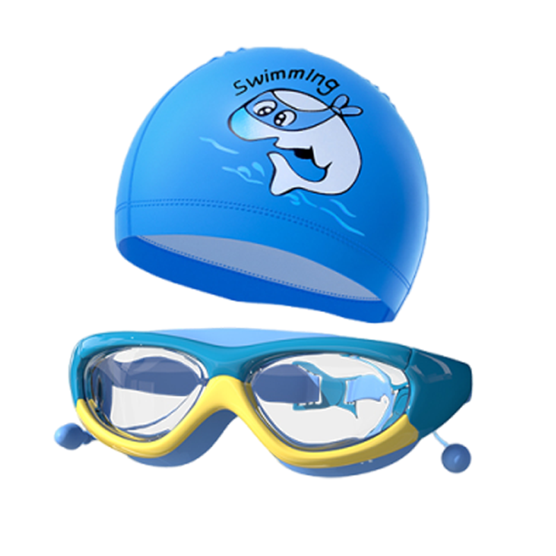 Jiehu Kids Swimming Goggles and Cap Set HD Waterproof Anti-Fog Unisex Professional Swimming Gear Protective Diving Glasses Set