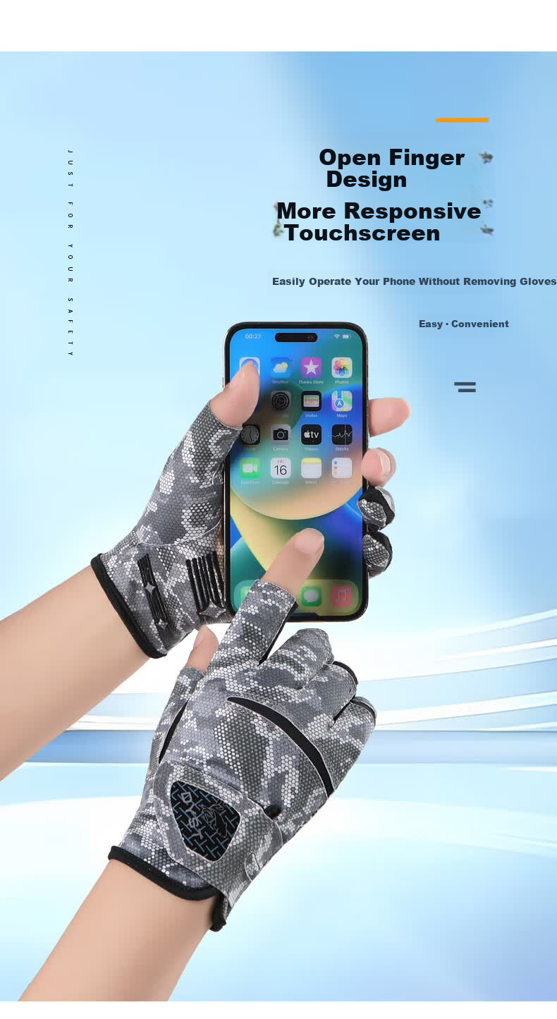 Jian Cai Fishing Gloves Men Outdoor Lure Fishing Cycling Three-Finger Stretchy Sun Protection Non-Slip Wear-Resistant Breathable 9