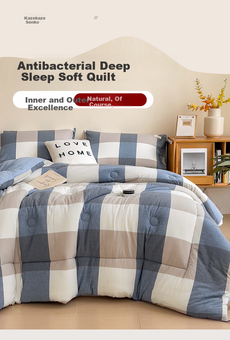 Aiwei Single Quilt Thickened Winter Comforter Cotton Quilt 4 Jin 150*200cm [Blue Large Check] 1