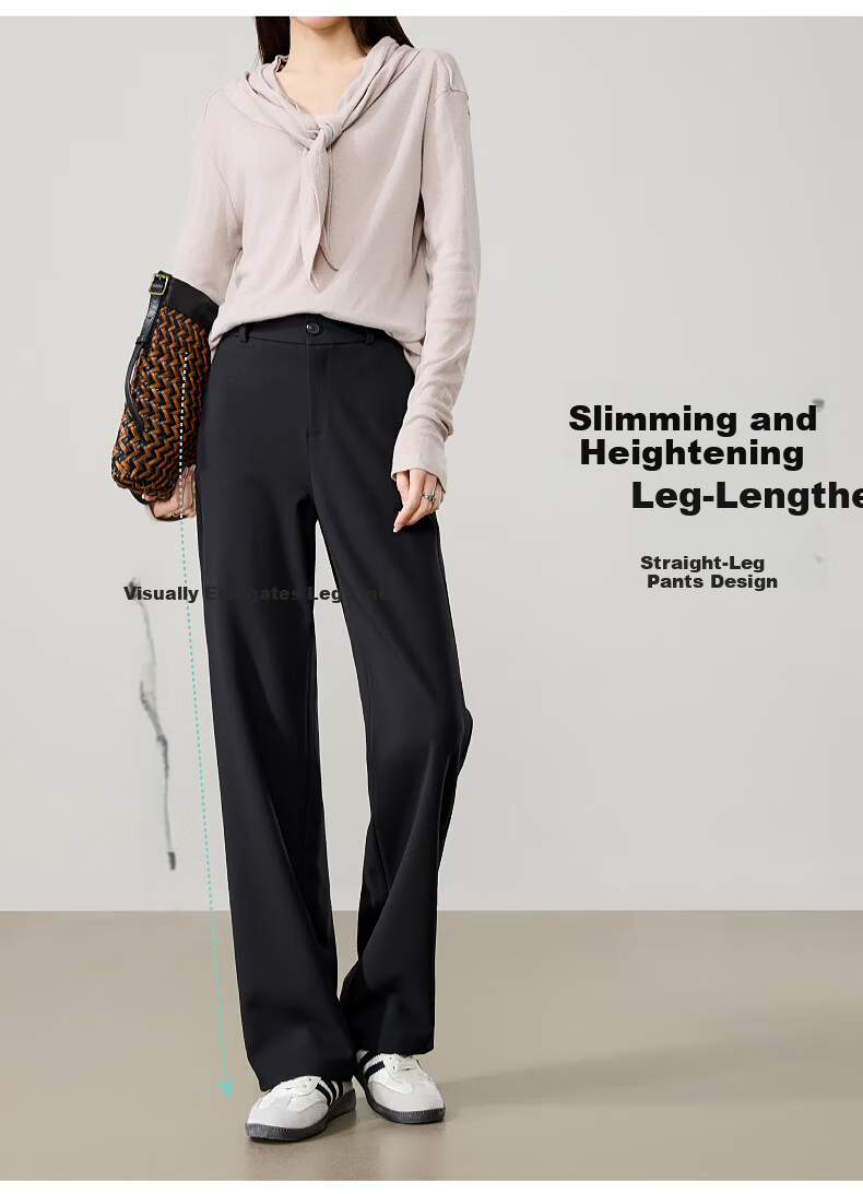 ESE-Y Women's Straight-Leg Suit Pants 2026 Spring Slim Casual Commuter Textured TR Narrow Black Size 26 12