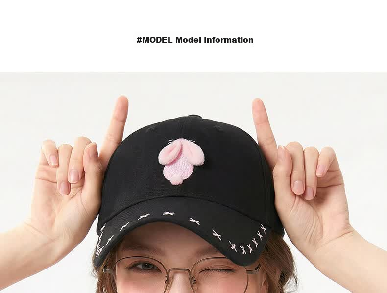 CACUSS Women's Duckbill Cap Spring Summer Cute Embroidered Little Rabbit Pure Cotton Soft Top Baseball Cap Playful Youthful Face-Slimming Dark Brown 12