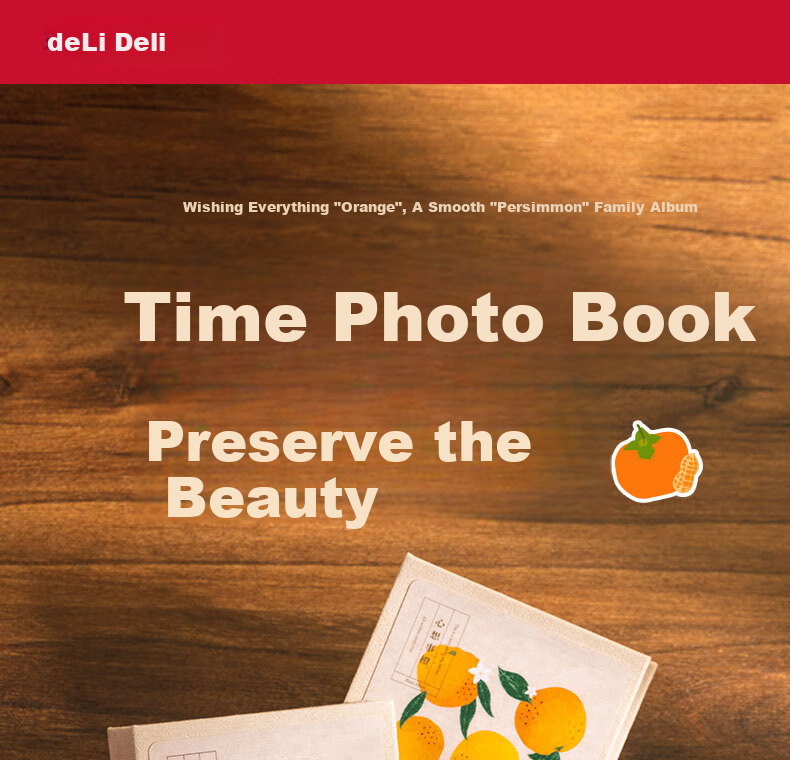 Deli Photo Album 5-inch (100*137.5mm) 100 Sheets Family Album Couple Travel Album Memory Book Children's Growth Record Orange PQ856 1