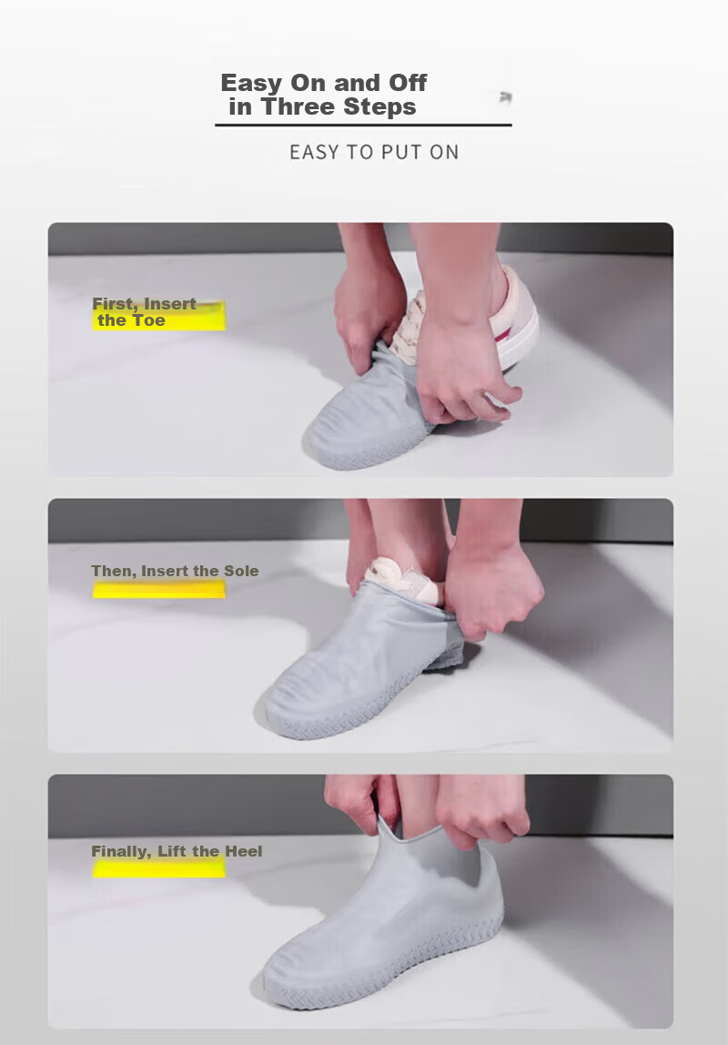 Jiuzhen [Jingcang Jisu Da] Jiuzhen Foldable Storage Rain Shoe Cover, Outdoor Waterproof High-Elastic Silicone Protective Rain Boots Rubber Shoes YZF49 Gray L Size 8