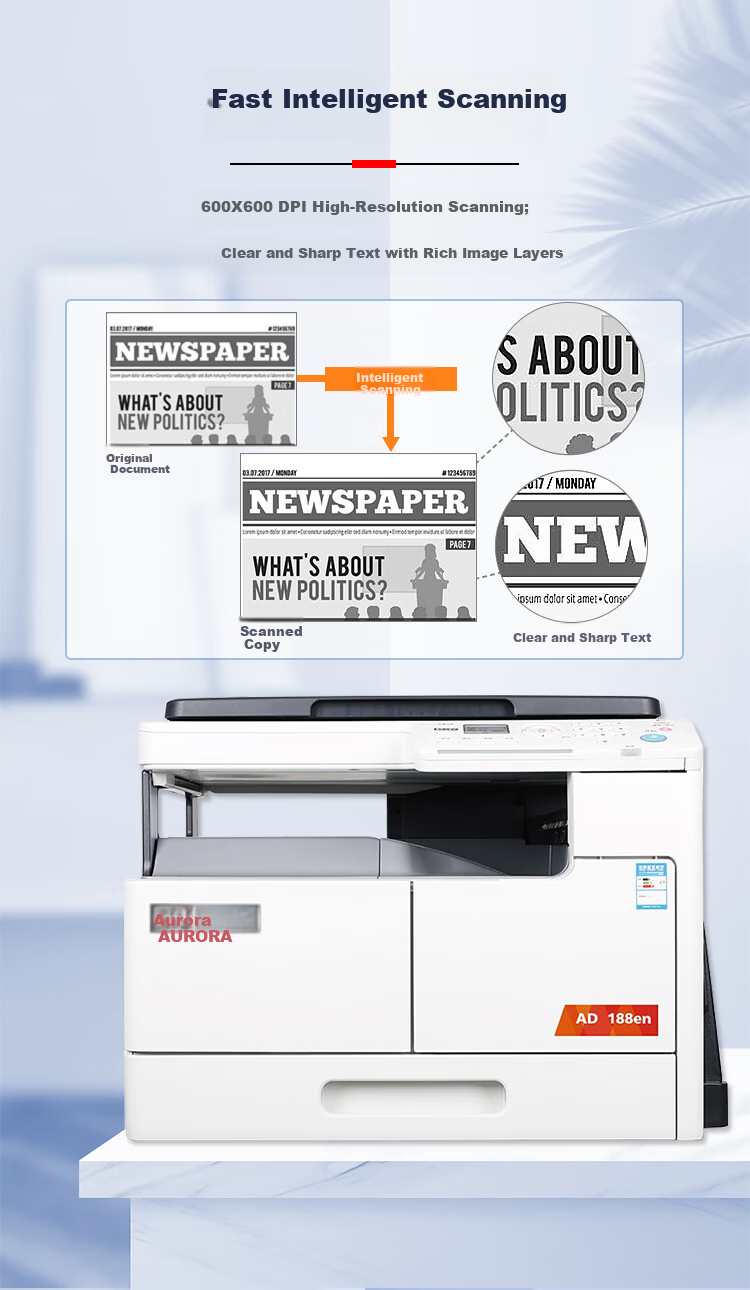 AURORA AD227 Large Office Commercial A3/A4 Black And White Printing Multifunction Machine with Duplex Copying And Scanning (Including Document Feeder, Single Paper Tray, Workstation, On-Site Installation) 5