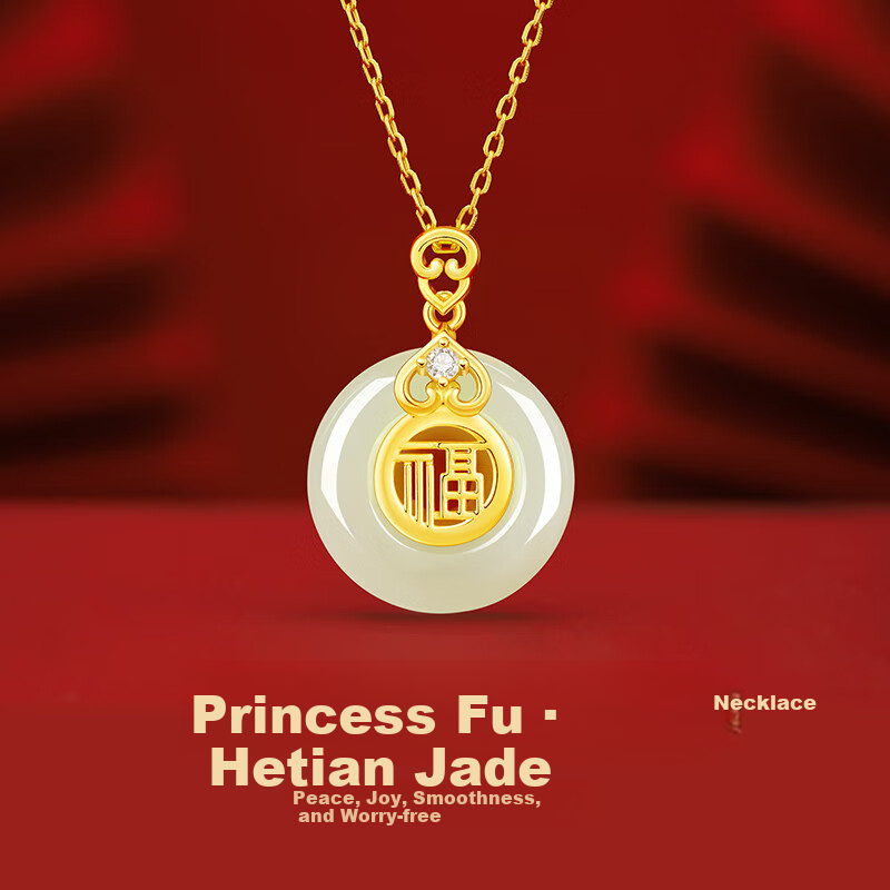 GLTEN Peace Buckle Silver Necklace Women's Hetian Jade Pendant Birthday Gift Lightweight Luxury Niche for Girlfriend Wife Mom