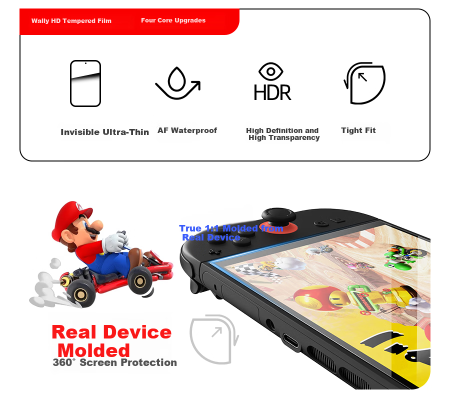Wally Compatible Switch 2nd Gen 2025 Tempered Glass Screen Protector for Nintendo Switch HD Anti-Fingerprint Anti-Drop Full Coverage Glass Accessory - Easy Apply 3