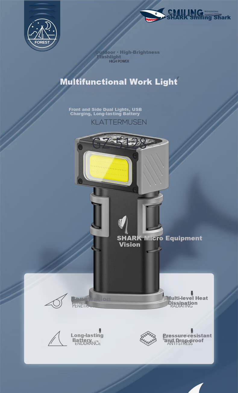 SmileShark GZ-5128 Magnetic LED Flashlight Work Light Automotive Repair High Brightness Rechargeable Long Battery Life Emergency Lamp 1